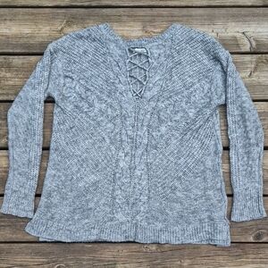Maurices Heather Gray Lace-Up Sweater